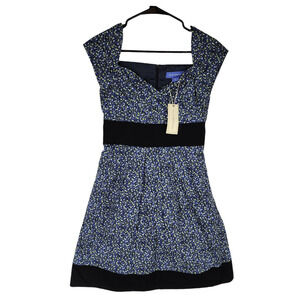 Suzabelle Mini Sheath Dress sz XS Women Blue Floral‎ Waistband 100% Cotton NEW